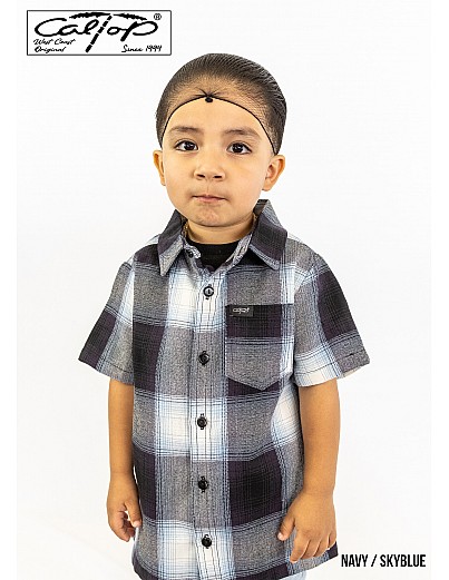 KS001 S/S PLAID : NAVY-SKY BLUE